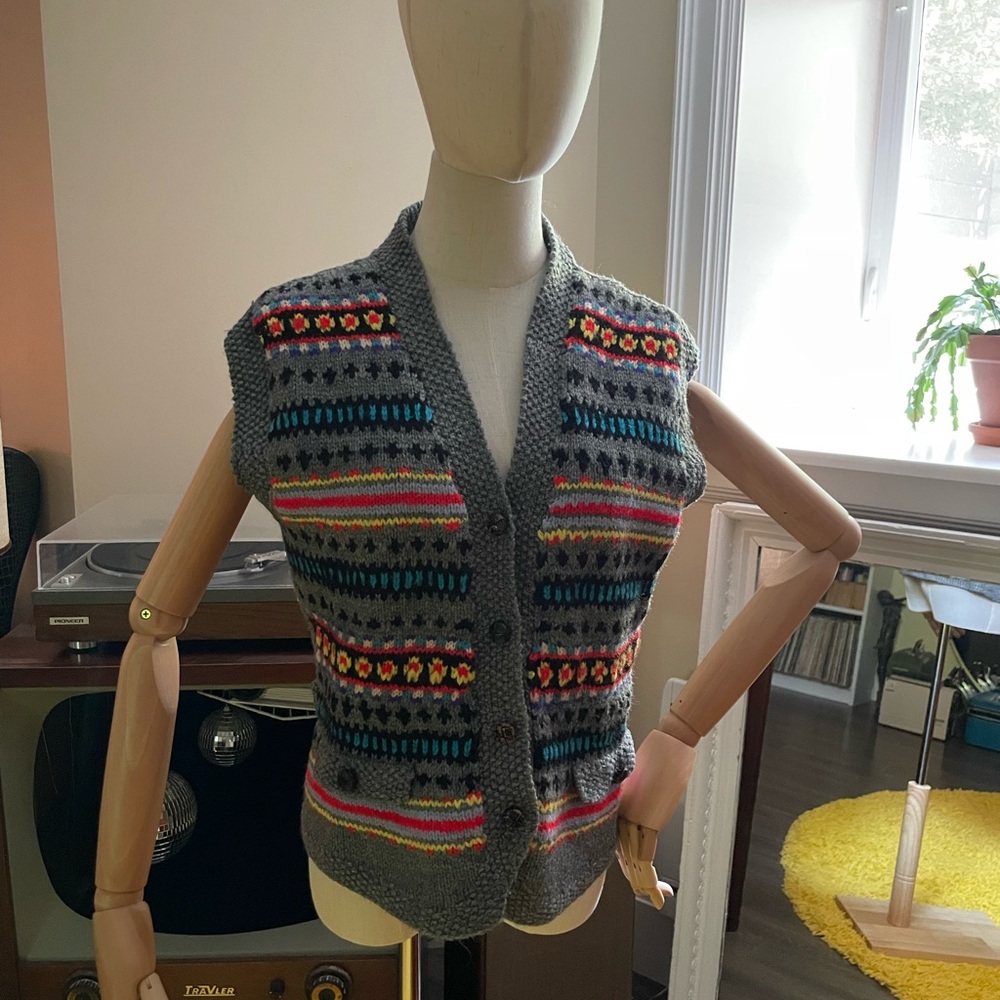 Vintage Colorful Patterned Women's Sweater Vest